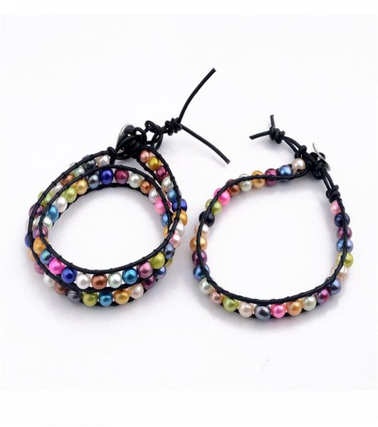 pearl beaded strands leather wrap bracelet multicolor freshwater pearls handmade jewelry bracelet pearl accessories 3 pieces1976266, Black